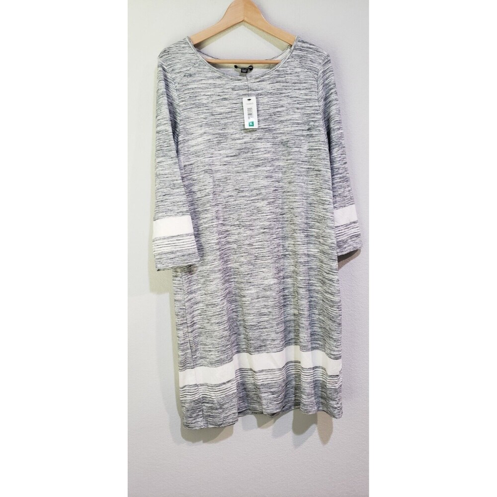 Hilary Radley Women's 3/4 Sleeve Dress, X-Large, Grey / Ivory